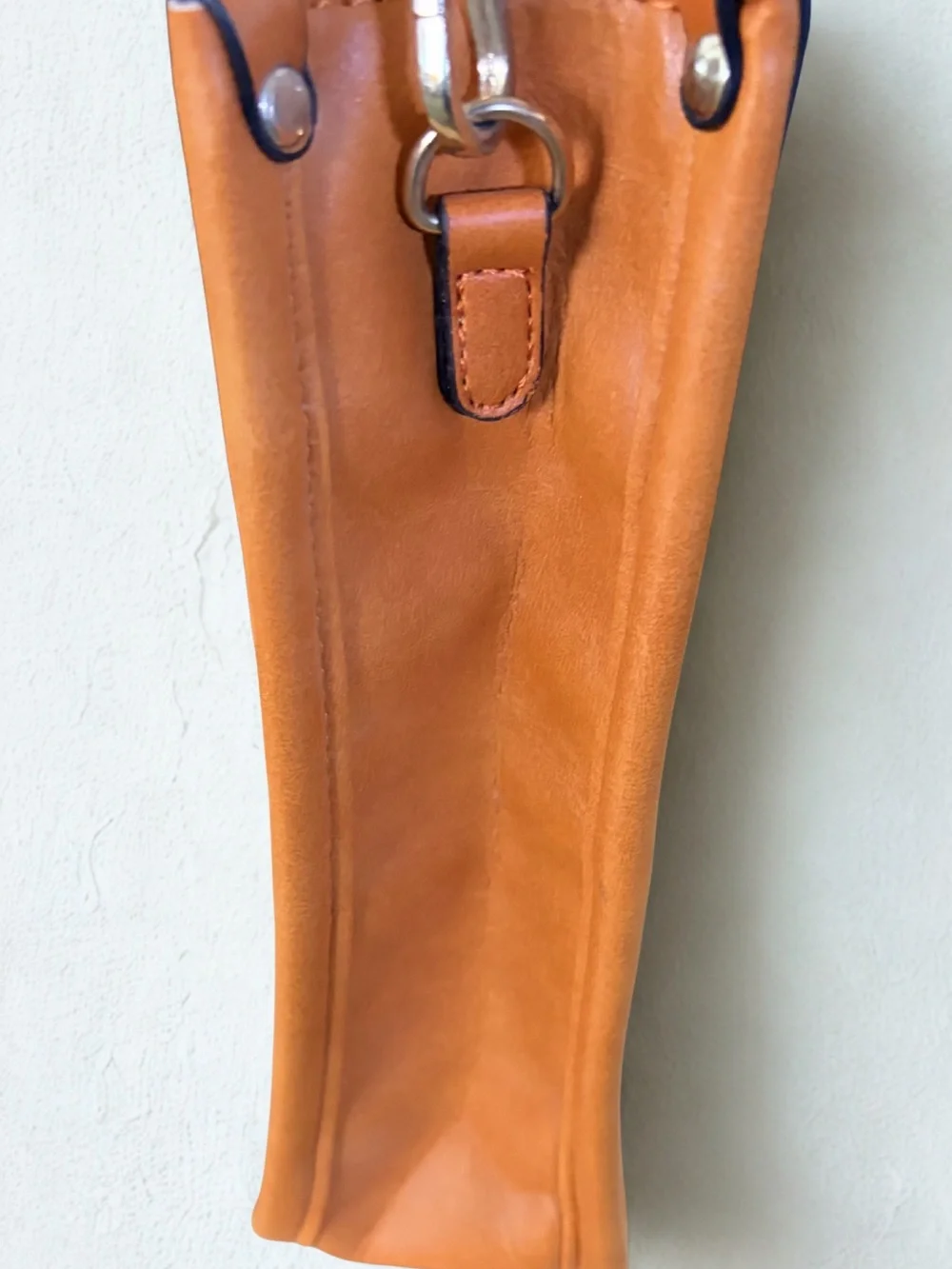 Cognac Brown Faux Leather Hobo Bag with Leopard Canvas Guitar Strap